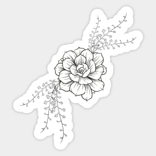 Simple Minimalist Cute Black Flower and leaves Print Sticker